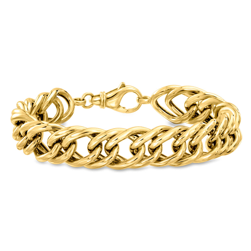 Gold over sterling curb-link bracelet with polished chain links and lobster clasp