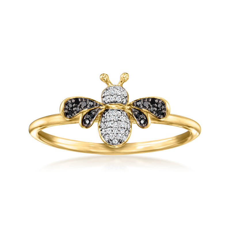 .12 ct. t.w. Black and White Diamond Bumblebee Ring in 18kt Gold Over Sterling