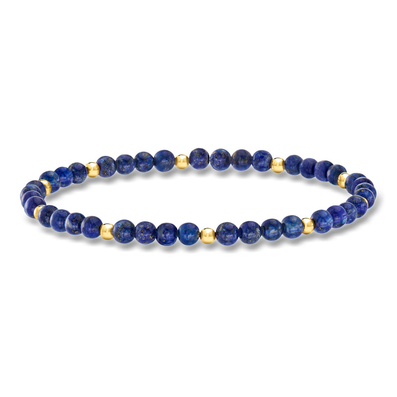 4–4.5mm lapis bead stretch bracelet with 14kt yellow gold spacers