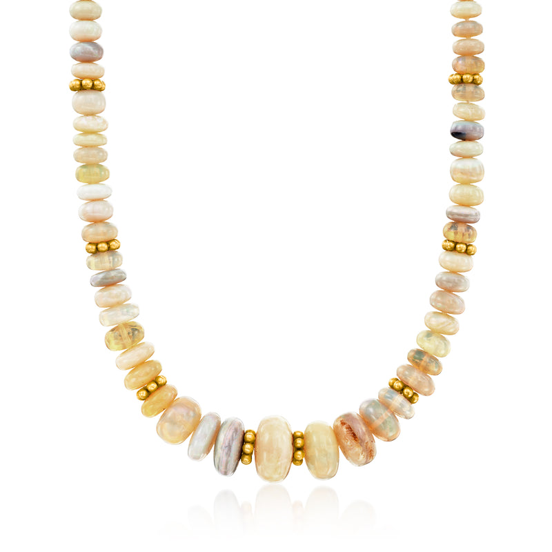 Graduated opal bead necklace with 22kt yellow-gold spacers and iridescent beads