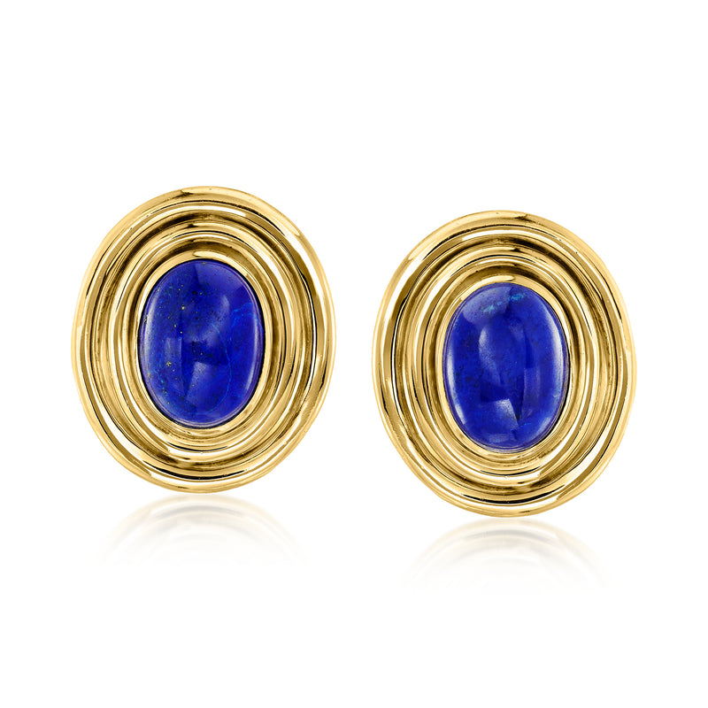 Vintage 18kt yellow gold clip-on earrings with oval lapis cabochons, gold bezel