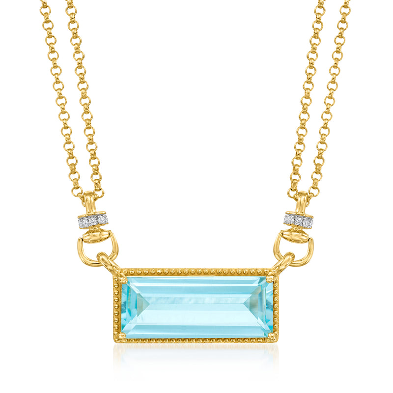 18kt gold over sterling necklace with rectangular sky-blue topaz pendant and chain links