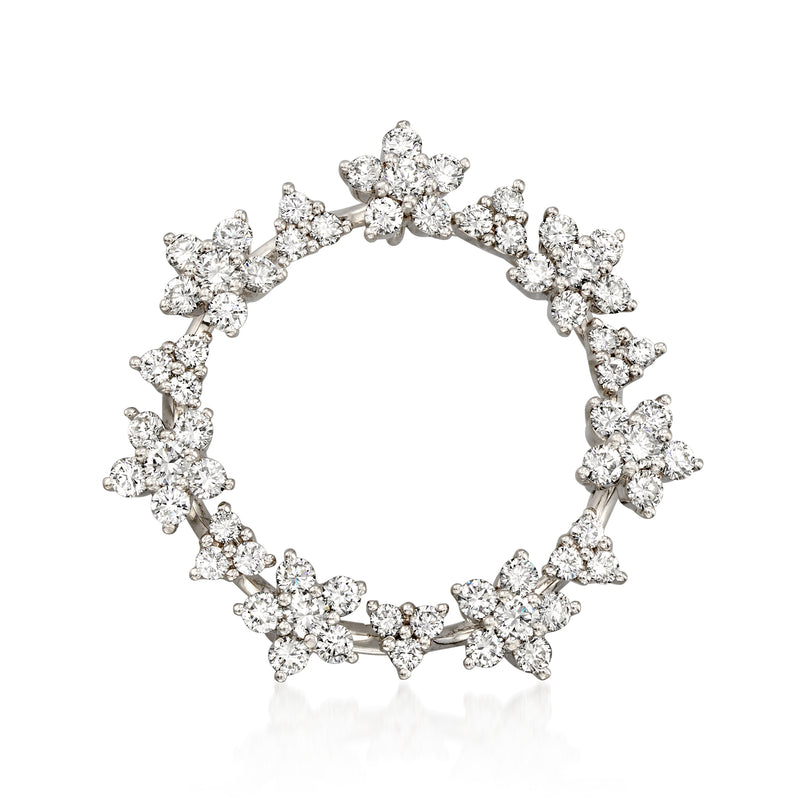 14kt white gold diamond circle pin with round cluster stones