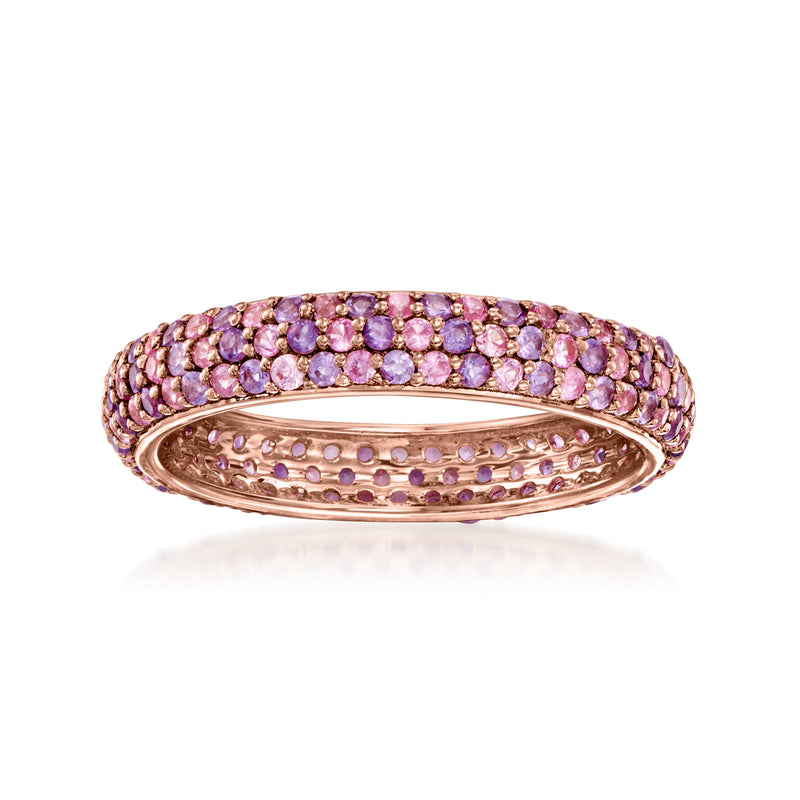 18kt rose gold over sterling eternity band with round purple amethyst stones