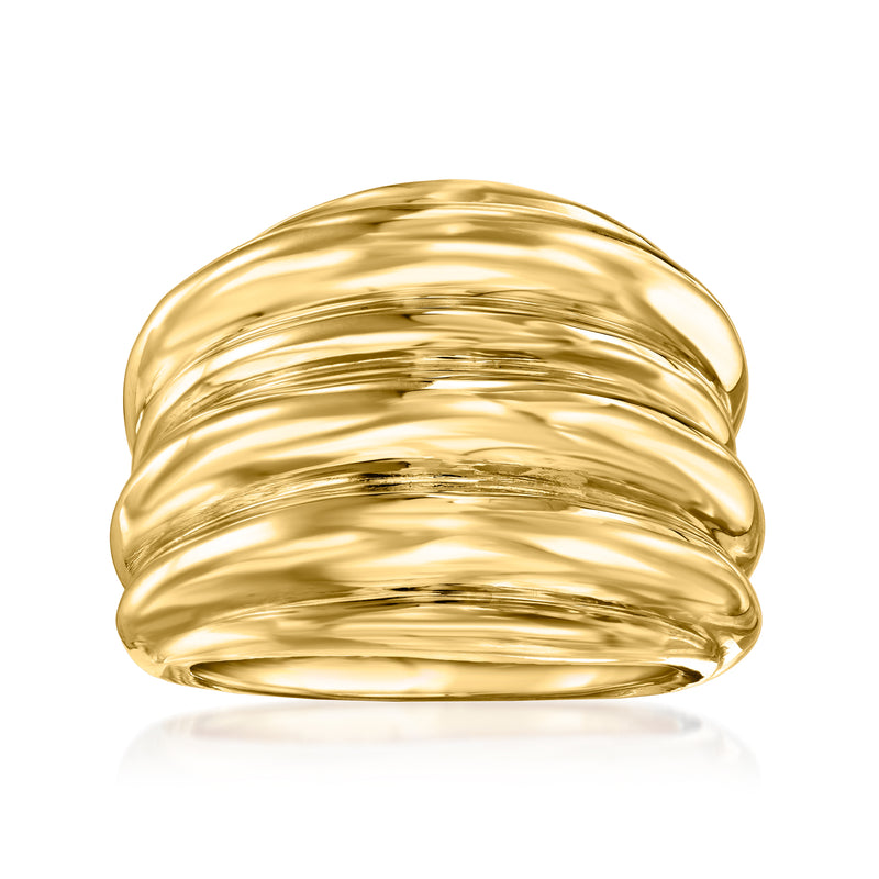 18kt yellow gold ribbed ring, wide domed design with curved ridges