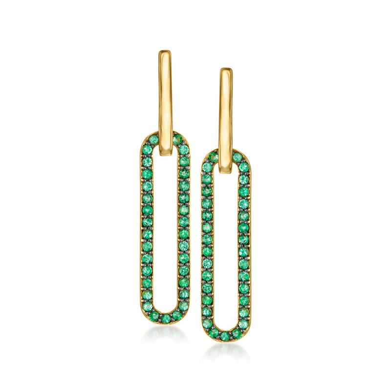 Emerald paper clip link drop earrings in 18kt gold over sterling