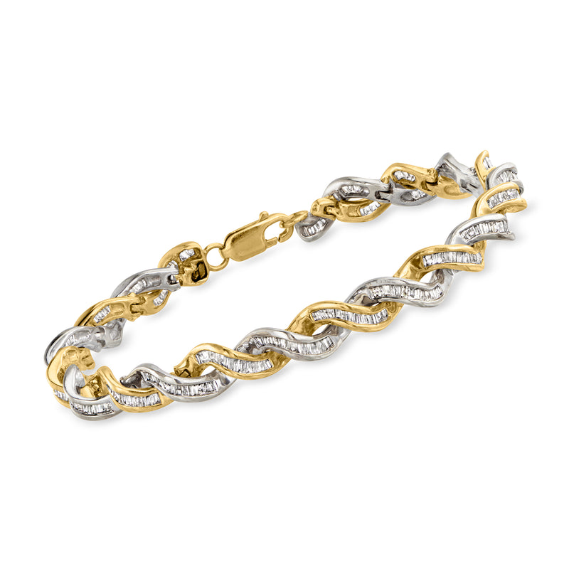 Two-tone gold diamond twisted link bracelet with clasp