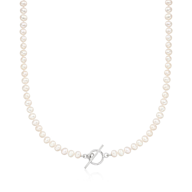 White cultured pearl toggle necklace with sterling silver clasp