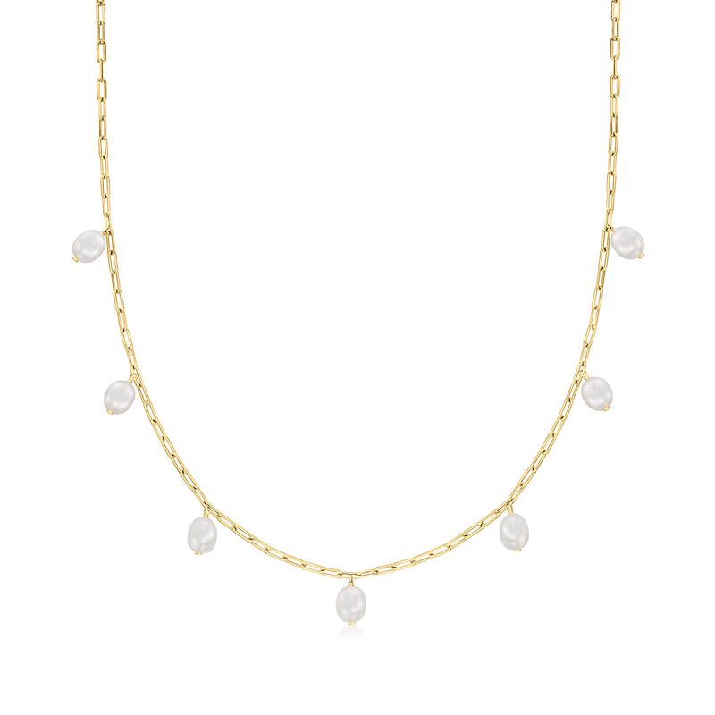 18kt gold-plated pearl station link necklace with small white cultured pearls