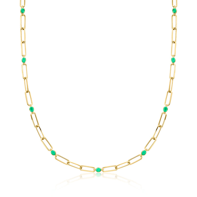 18k gold over sterling paper-clip link necklace with green enamel oval accents