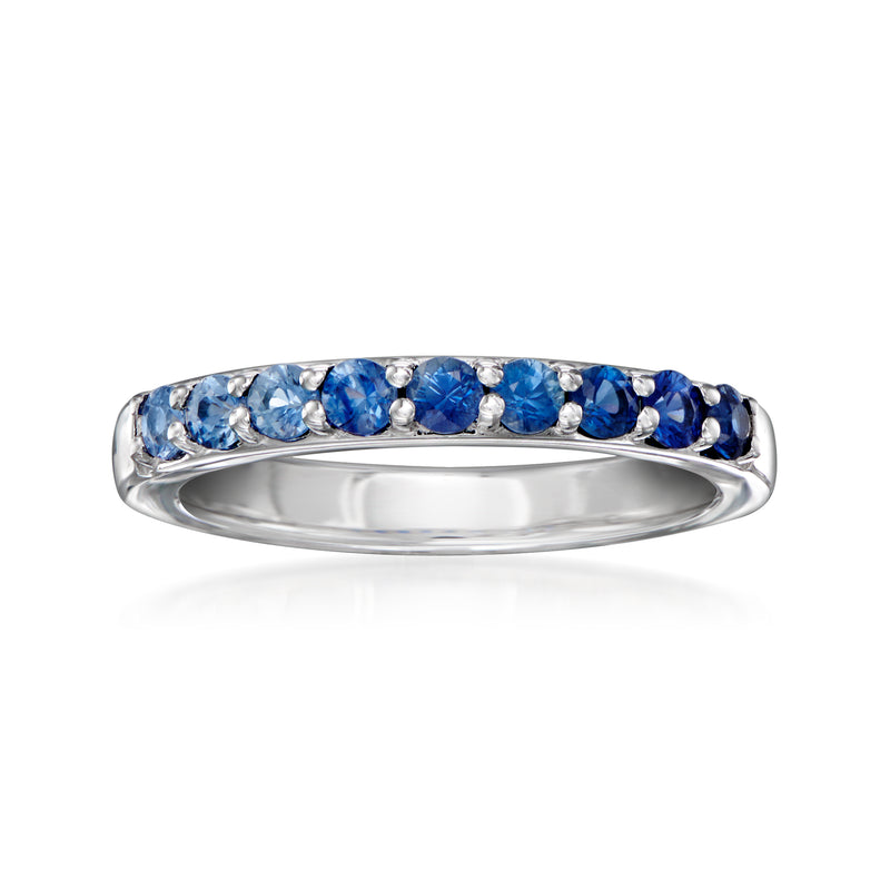 Sterling silver ombre sapphire band ring with round blue gemstones