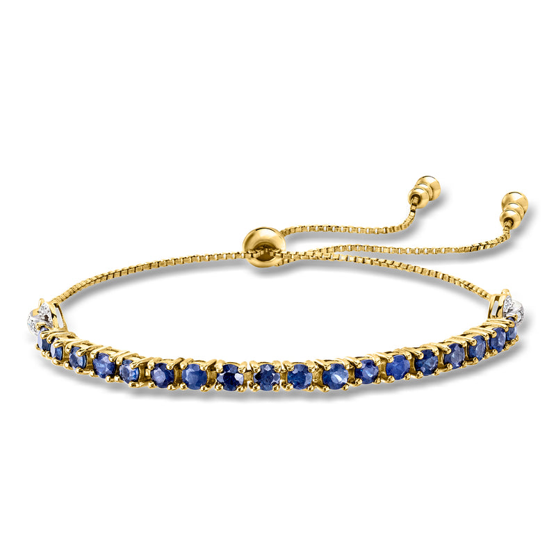 18kt gold over sterling sapphire tennis bolo bracelet with white zircon accents and blue stones