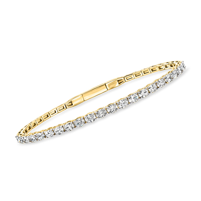 Oval lab-grown diamond flexible bangle bracelet in 14kt yellow gold