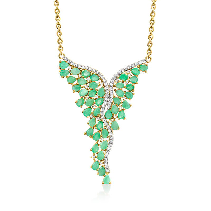 18kt gold over sterling necklace with emerald-green gemstone marquise pendant and white accents
