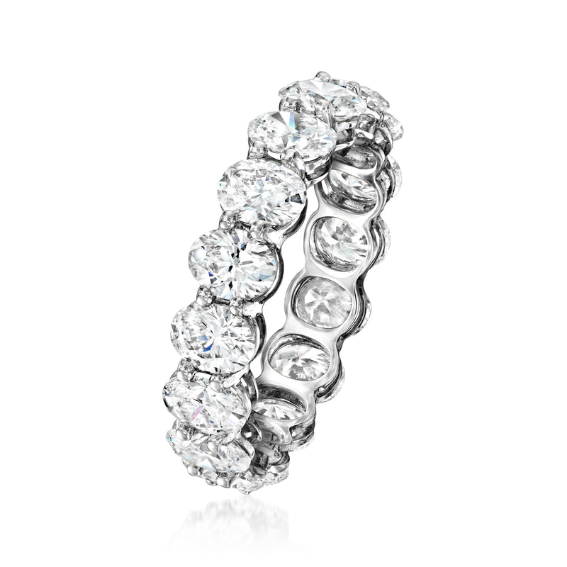 14kt white gold oval diamond eternity band, side view with bezel-set stones