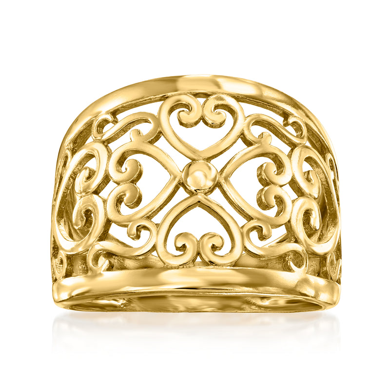 18kt gold over sterling filigree heart ring with openwork heart scrollwork