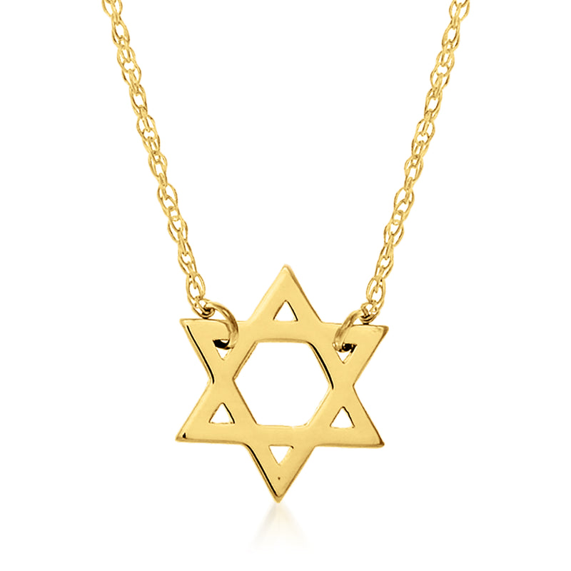 14kt yellow gold mini Star of David necklace with oval link chain and small pendant