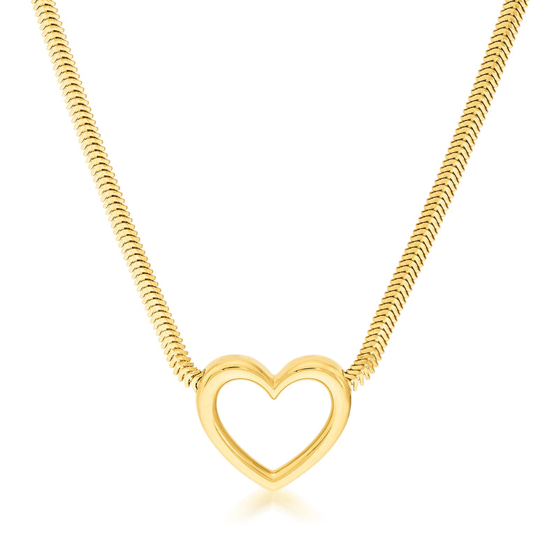 14kt yellow gold heart pendant on textured snake-chain necklace