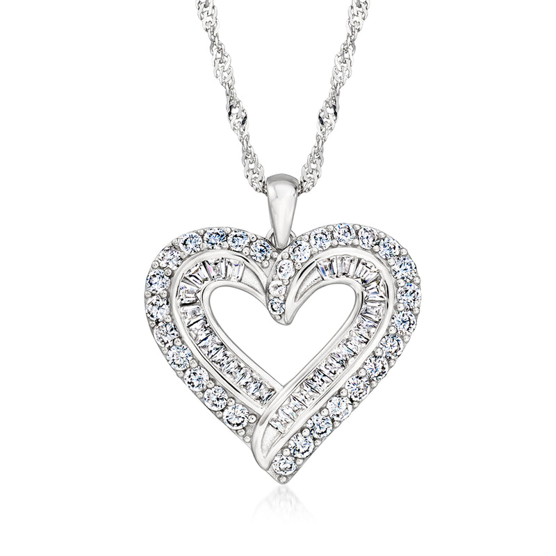Sterling silver CZ heart pendant necklace with layered heart-shaped pendant