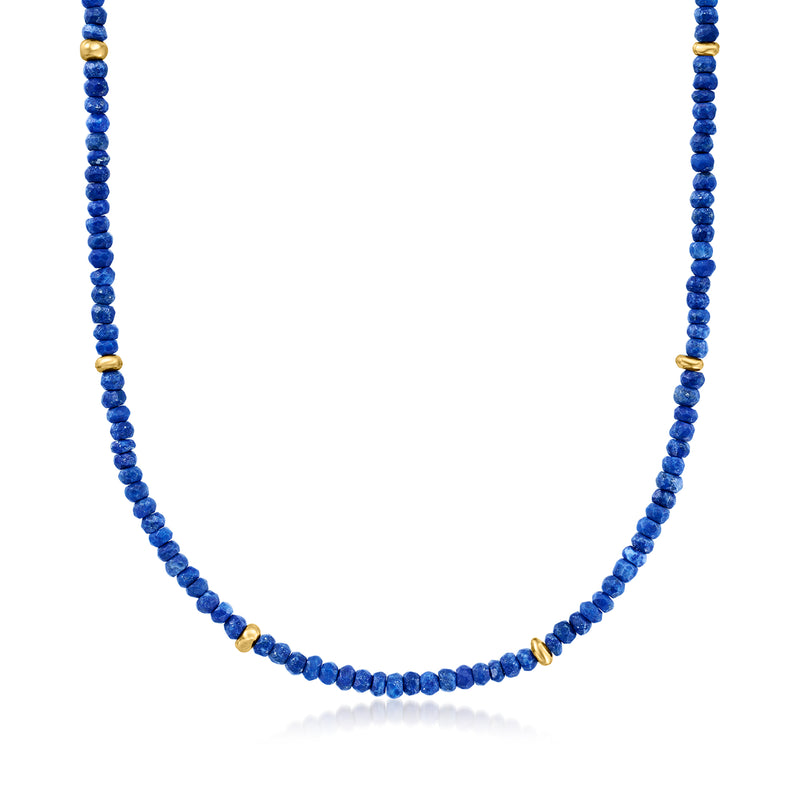 4mm lapis bead necklace with 18kt gold over sterling accents, blue round beads