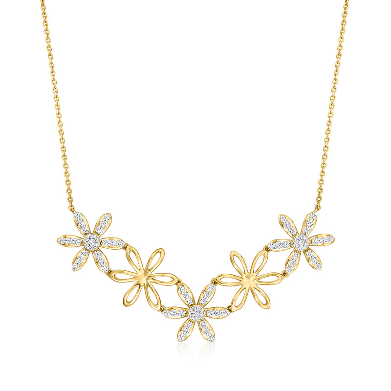 Diamond flower necklace in 18kt gold over sterling with three floral pendants