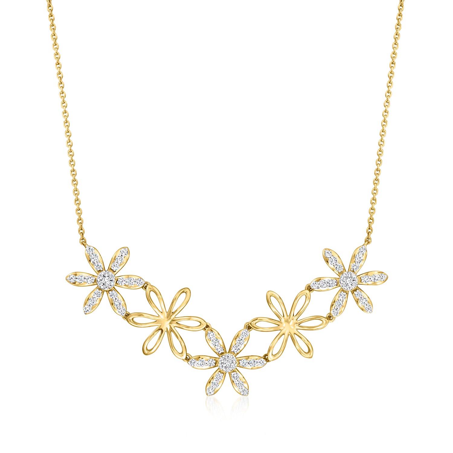 .75 ct. t.w. Diamond Flower Necklace in 18kt Gold Over Sterling