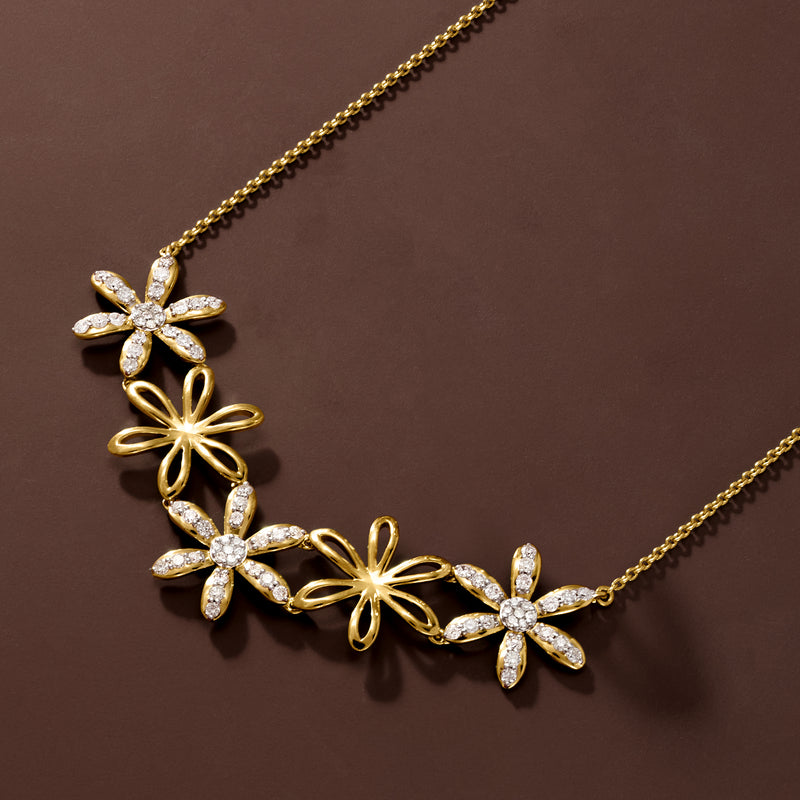 Diamond flower necklace in gold over sterling with five floral pendants