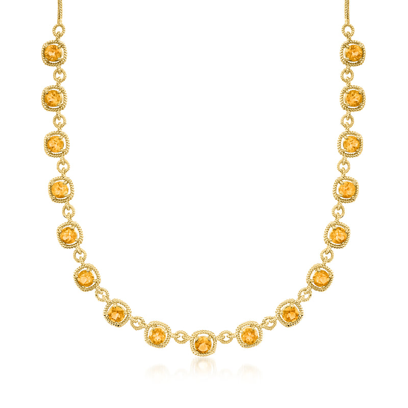 Citrine necklace with round yellow gemstones in 18kt gold over sterling