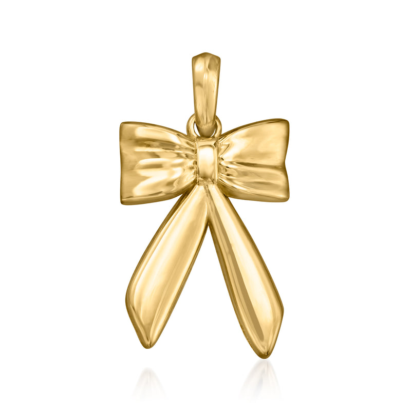 14kt yellow gold bow pendant with raised ribbon loops and central knot detail