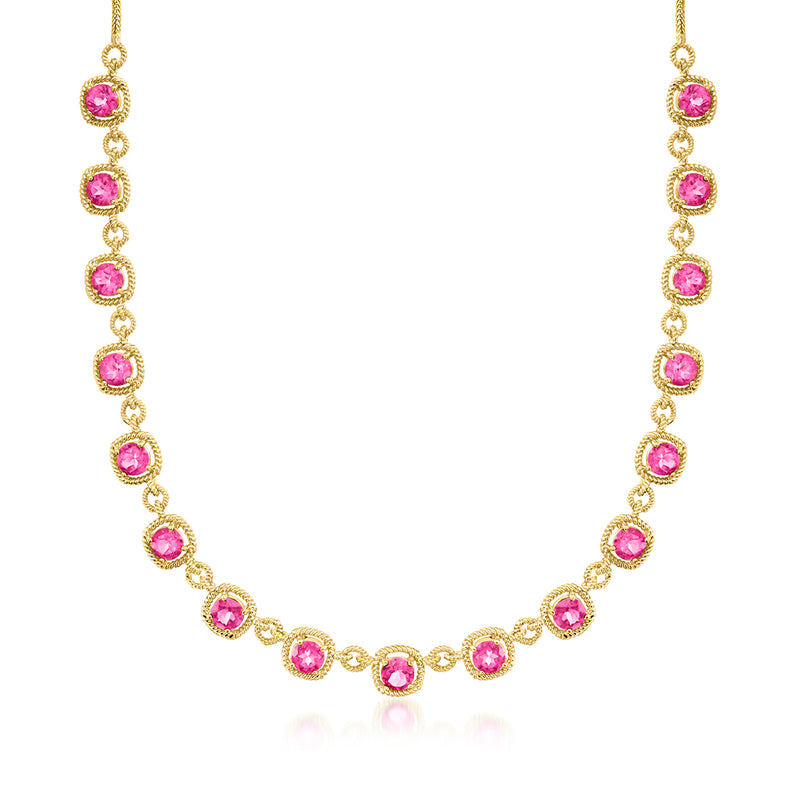 18kt gold over sterling necklace with round pink topaz gemstones