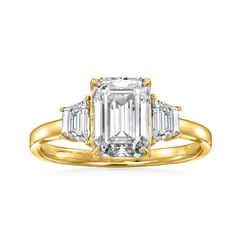 14kt yellow gold lab-grown diamond ring with square center and baguette side stones