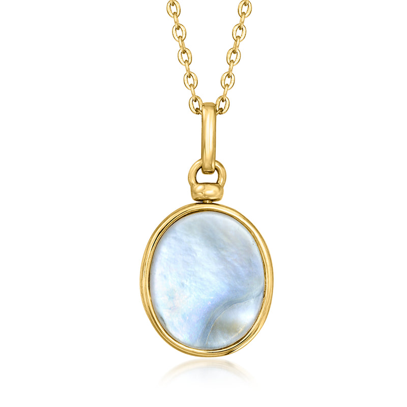 Oval mother-of-pearl pendant necklace with 18kt gold over sterling chain