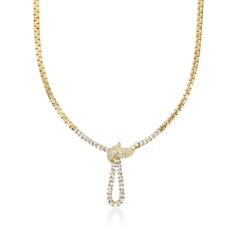 14kt yellow gold diamond knot necklace with teardrop pendant, cable chain