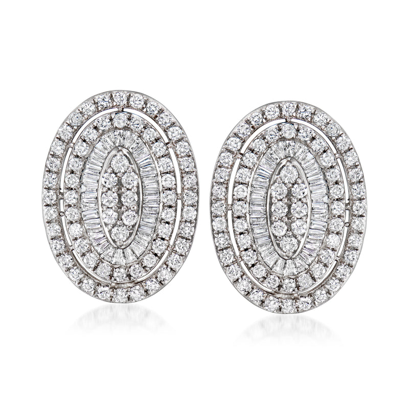 Vintage oval diamond cluster earrings in 14kt white gold