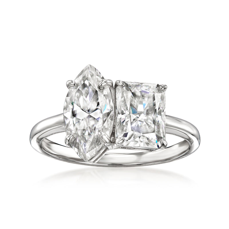 Sterling silver toi et moi ring with two cushion-cut moissanite stones