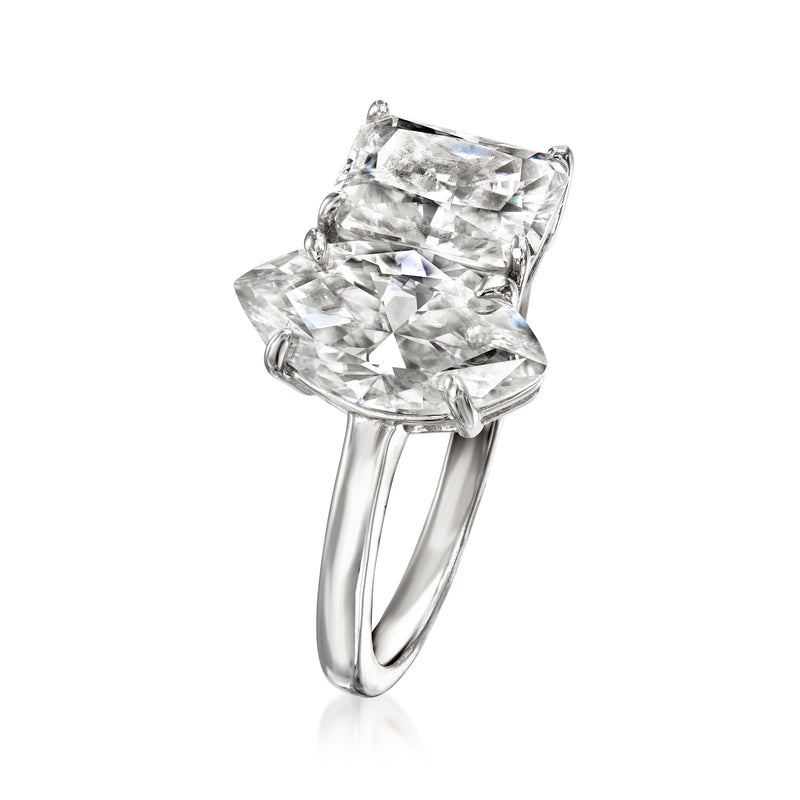 Sterling silver toi et moi ring with two cushion-cut moissanite stones