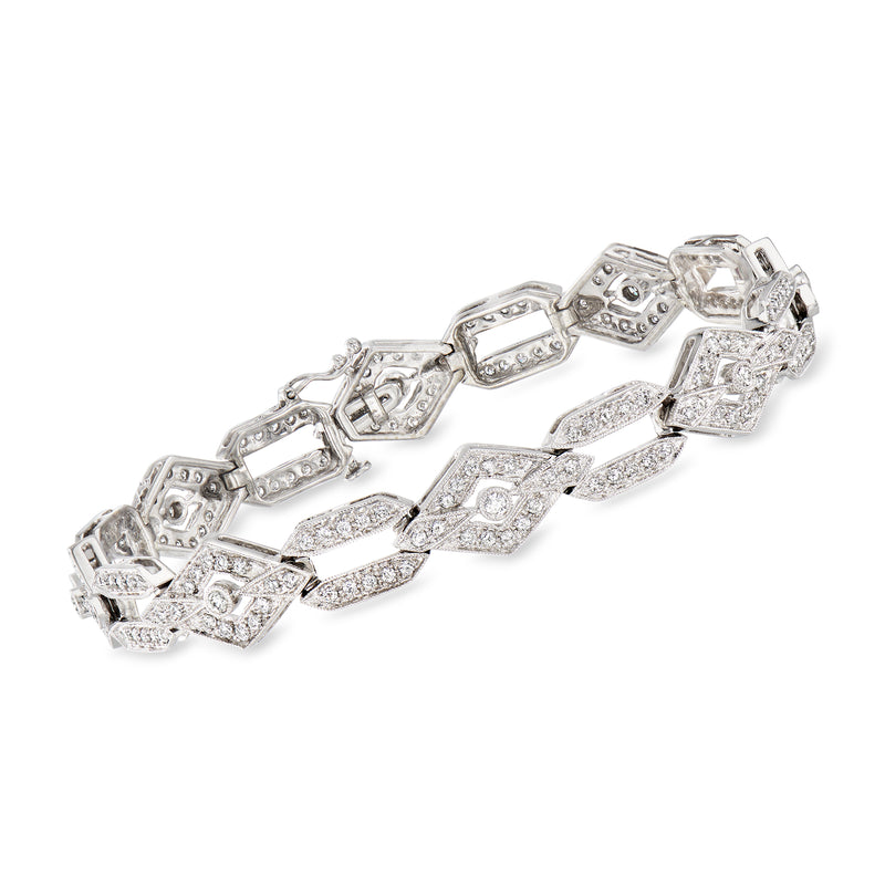 14kt white gold diamond link bracelet with rectangular and square geometric links