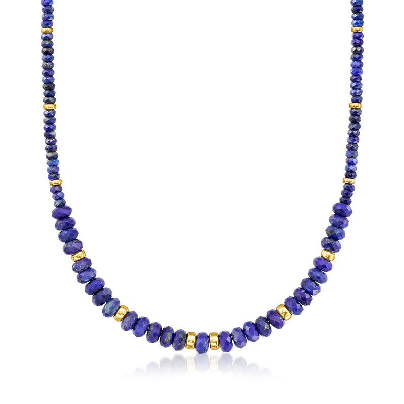 Graduated lapis lazuli bead necklace with small 14kt yellow gold spacers