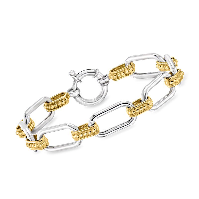 Alternating paper clip link bracelet with silver and gold-tone links