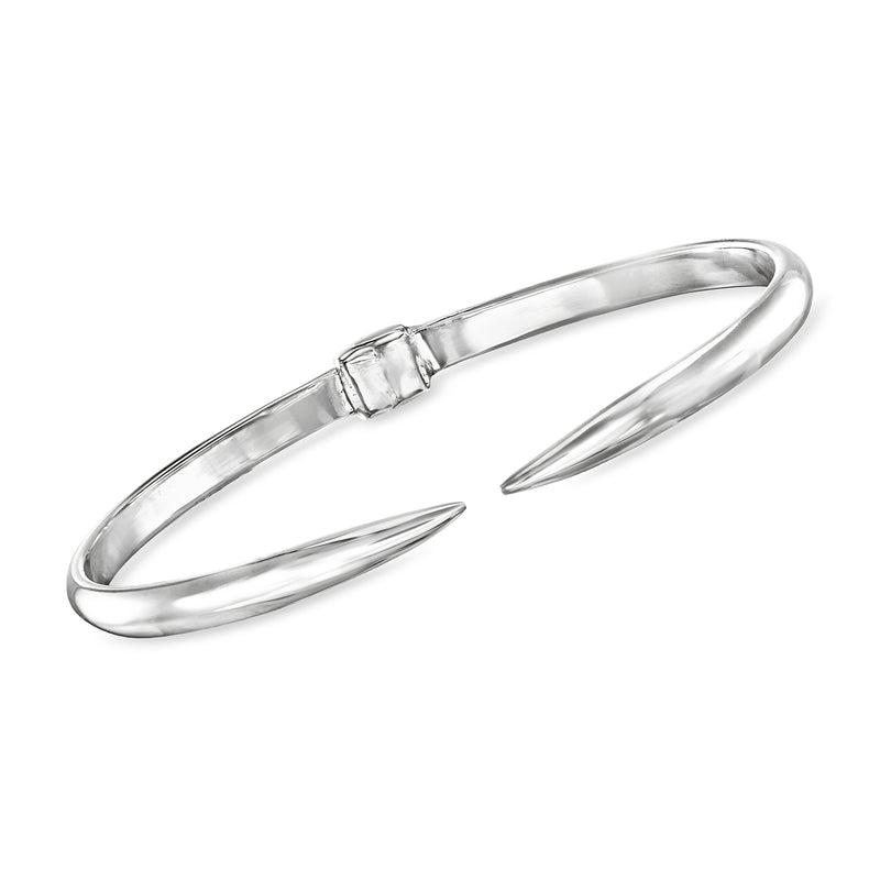 Sterling silver tapered-end cuff bracelet with rectangular hinged clasp