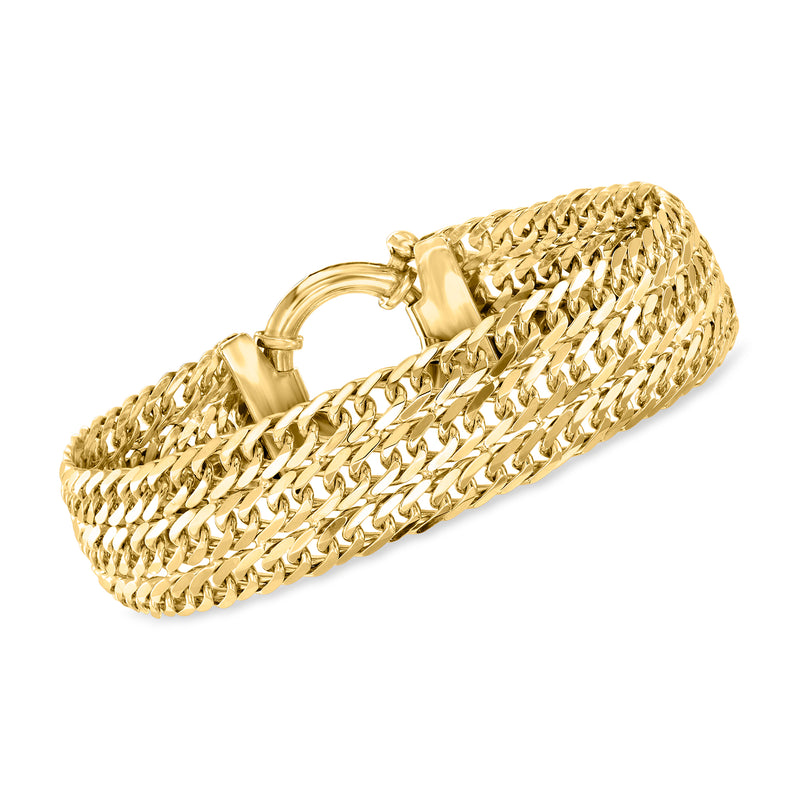 Gold over sterling multi-row curb-link bracelet with chain clasp