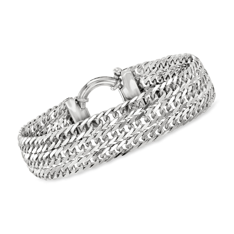 Sterling silver multi-row curb-link bracelet with hinged clasp and round chain links