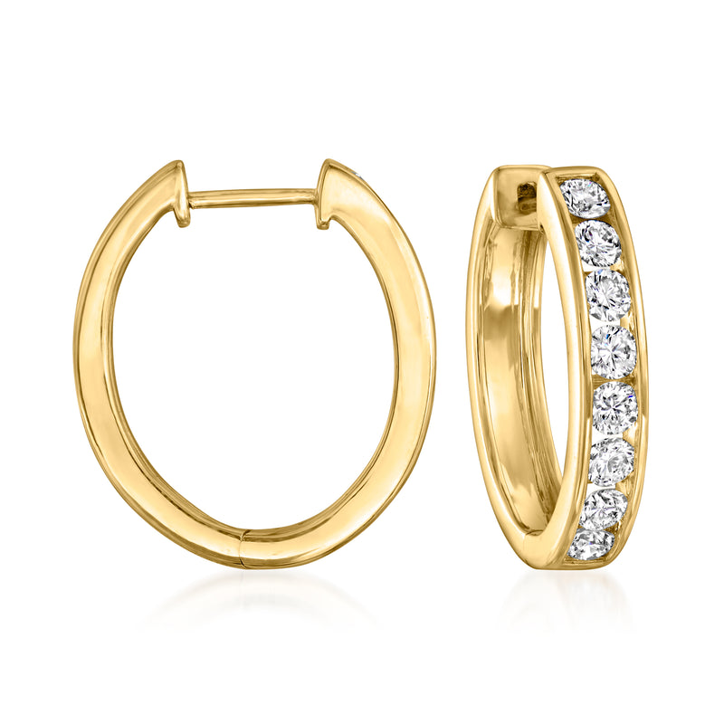 14kt yellow gold lab-grown diamond hoop earrings with channel-set stones