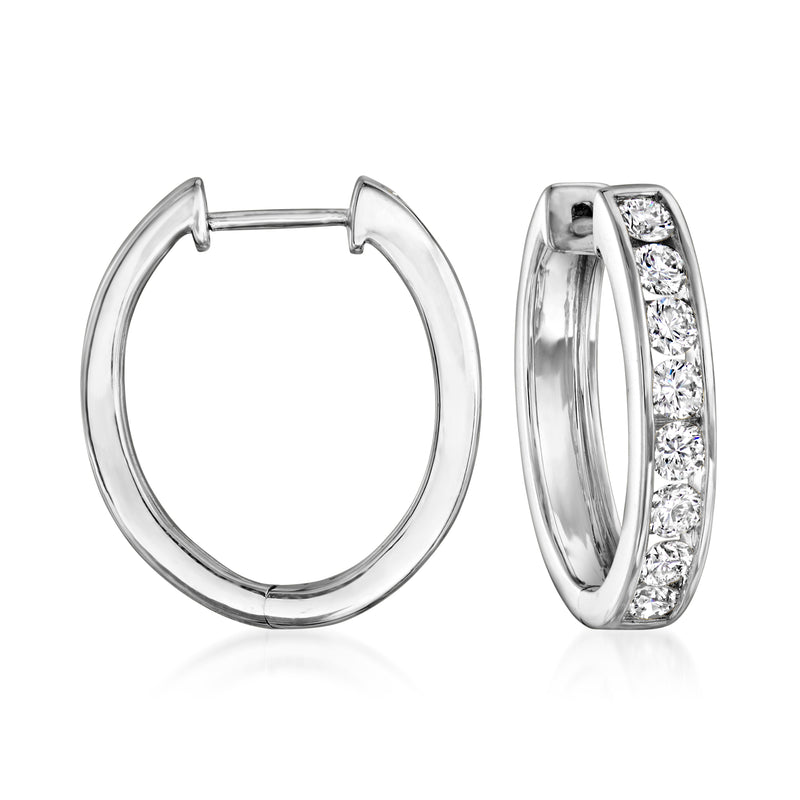 14kt white gold hoop earrings with channel-set lab-grown diamonds, oval hoops