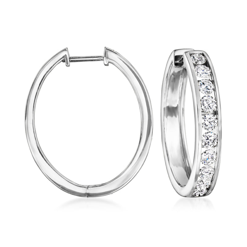14kt white gold channel-set diamond hoop earrings with hinged closure