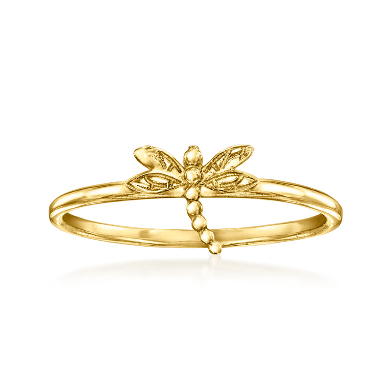 10kt yellow gold dragonfly ring with raised wings and bead body