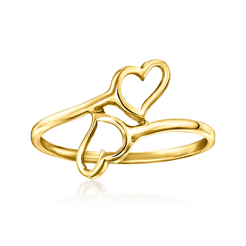 Two-heart ring in 10kt yellow gold with overlapping heart settings