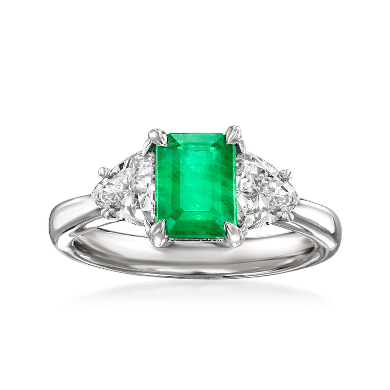 14kt white gold emerald ring with emerald-cut green gemstone and round lab-grown diamonds