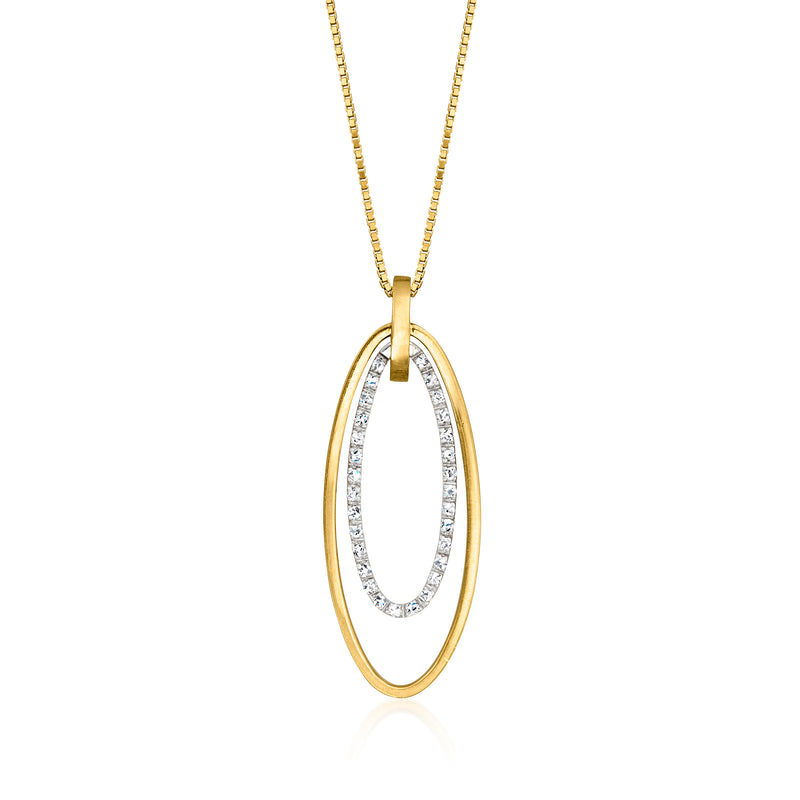 Two-tone gold oval diamond pendant on a fine chain necklace