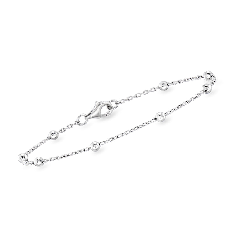 Sterling silver bead-chain bracelet with small round links and clasp